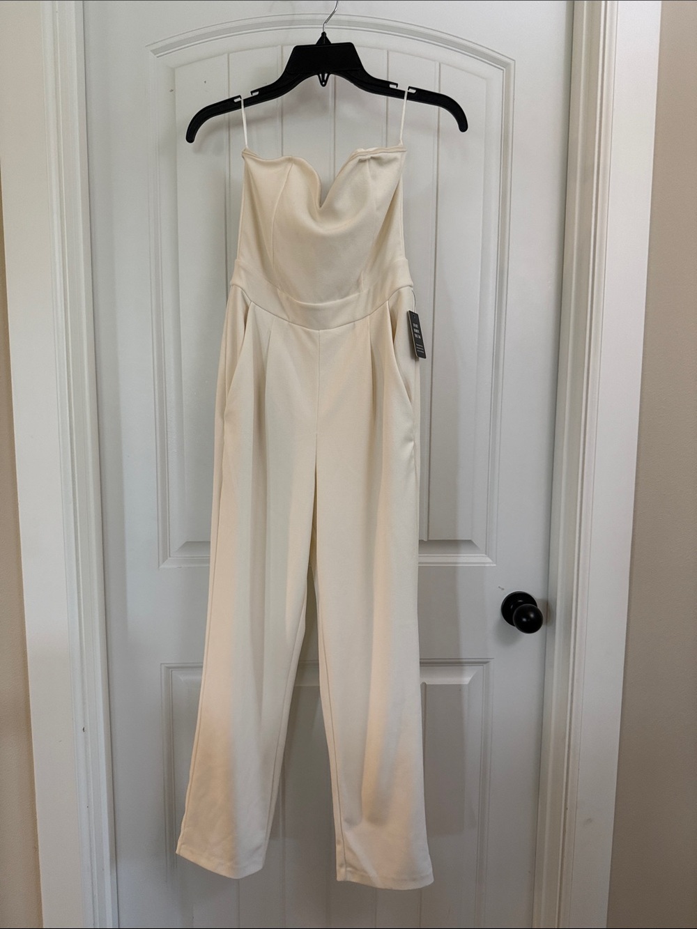 Express Cream Strapless Wide-Leg Jumpsuit